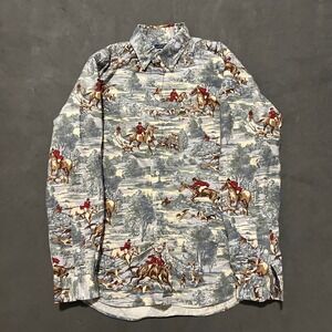 Polo Ralph Lauren Mens Classic Fit Fox Hunt Equestrian Print Button Down Shirt M